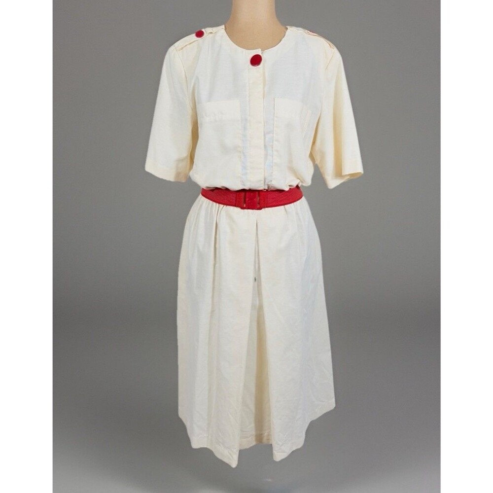 Vintage 80s Kenny Classics Retro Belted Linen Midi Dress Women’s Size 14